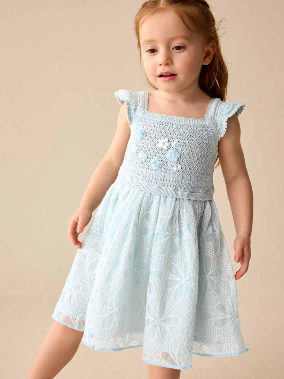 Light Blue Occasion Knit Dress (3mths-10yrs)
