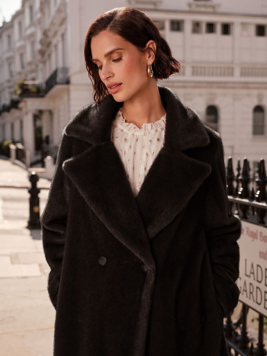 Love & Roses Black Longline Faux Fur Coat