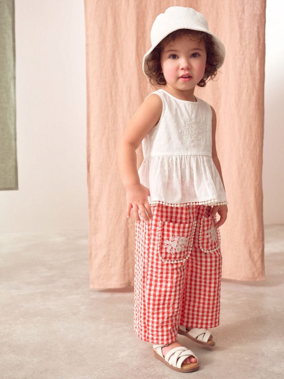 Red/White Gingham 100% Cotton Blouse and Trousers Co-ord Set (3mths-8yrs)