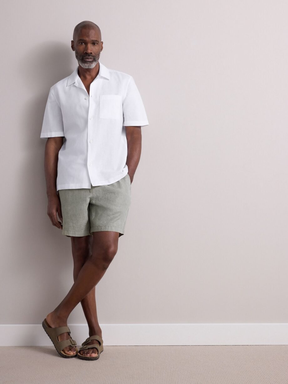 Sage Green 100% Linen Drawstring Waist Shorts