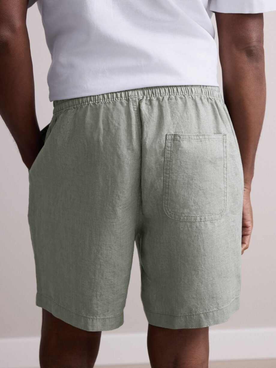Sage Green 100% Linen Drawstring Waist Shorts
