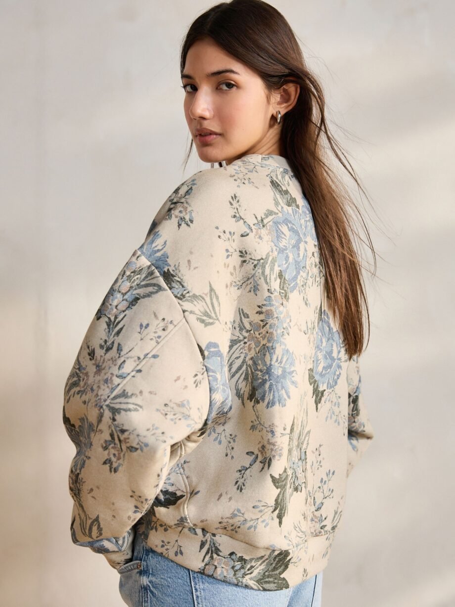 Neutral Floral Pattern All-Over Print Crew Neck Sweatshirt