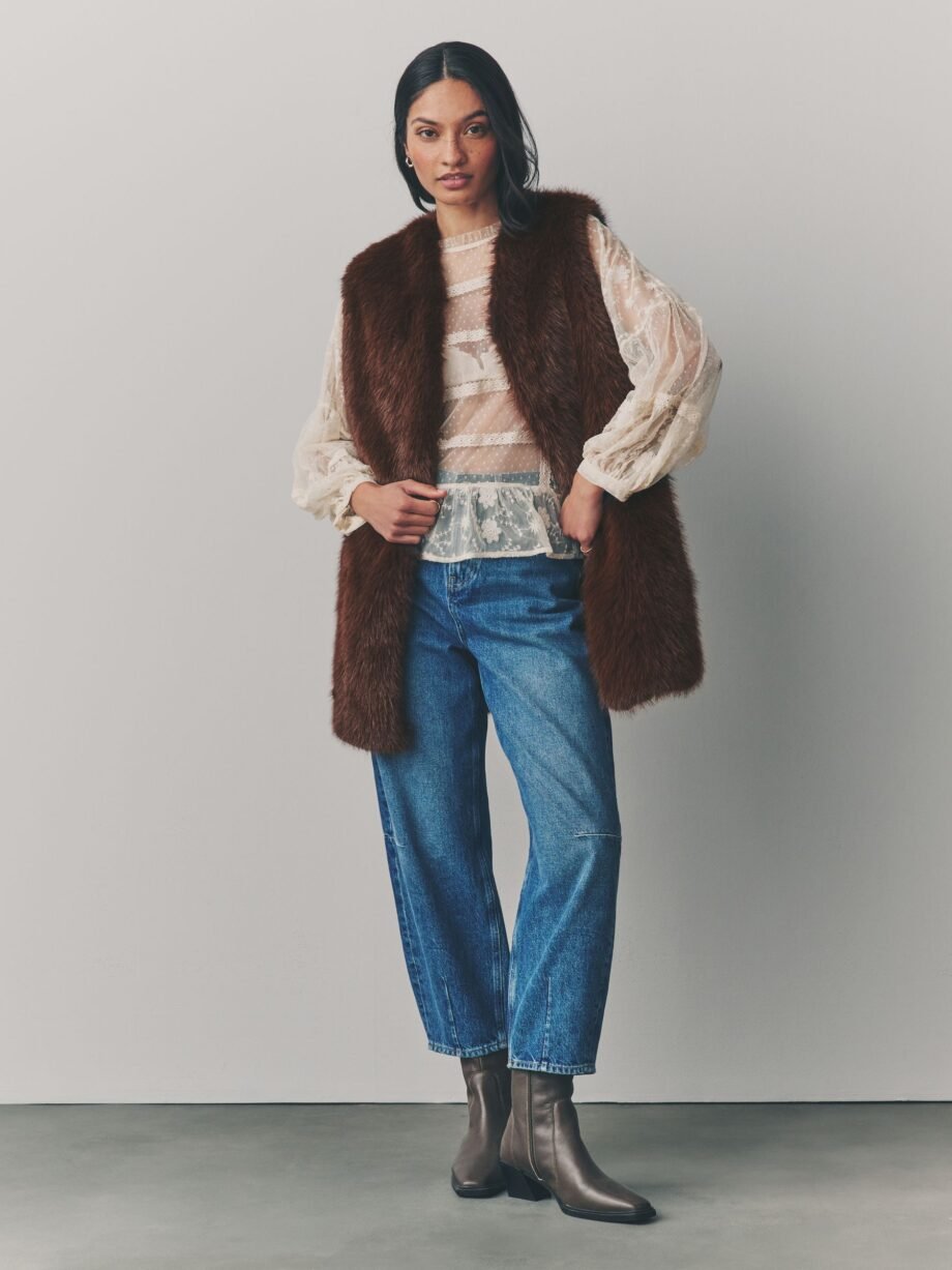 Chocolate Brown Longline Faux Fur Gilet