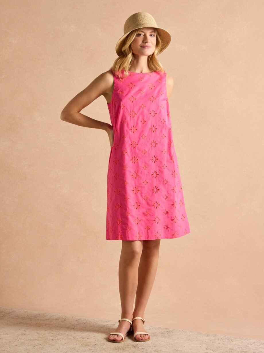 Joules Delphine Pink Shift Dress With Linen