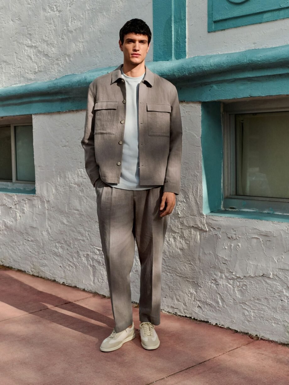 Mushroom Brown Smart Linen Look Trousers With Internal Drawcord