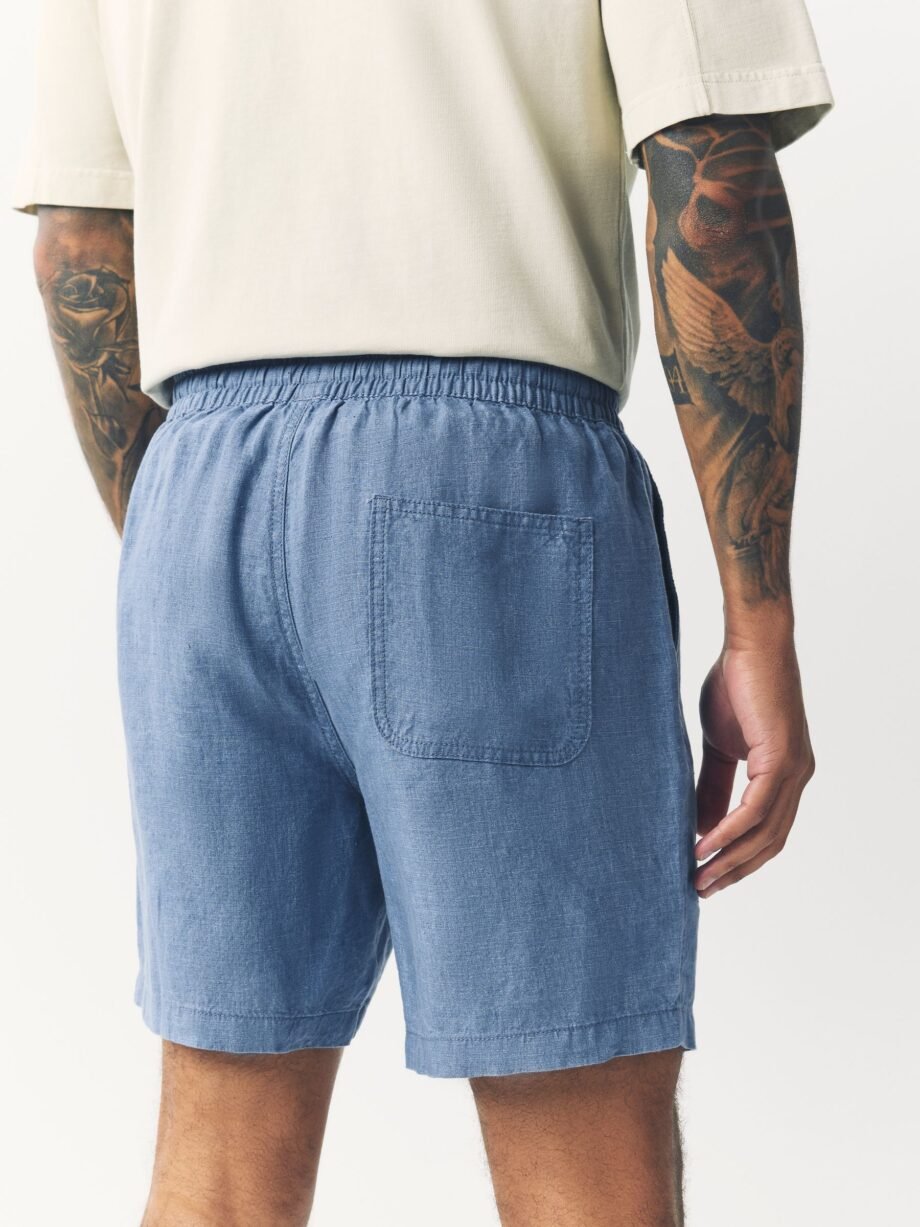 Blue 100% Linen Drawstring Waist Shorts